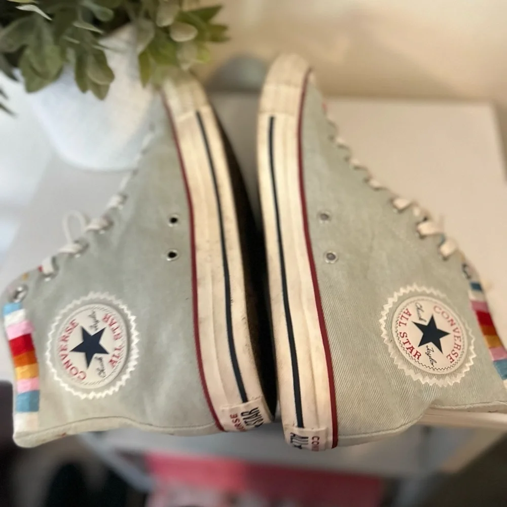 Converse High-Top Sneakers in Light Gray with Rainbow Accents